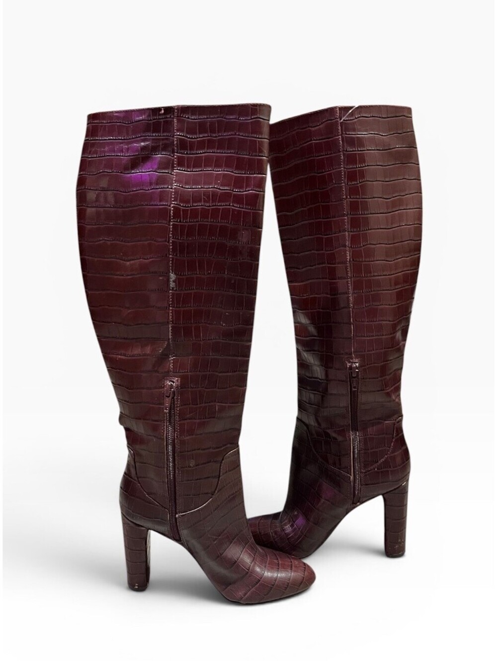 Antonio Melani Burgundy Croc Leather Knee High Boots Womens 6M AS IS TLC